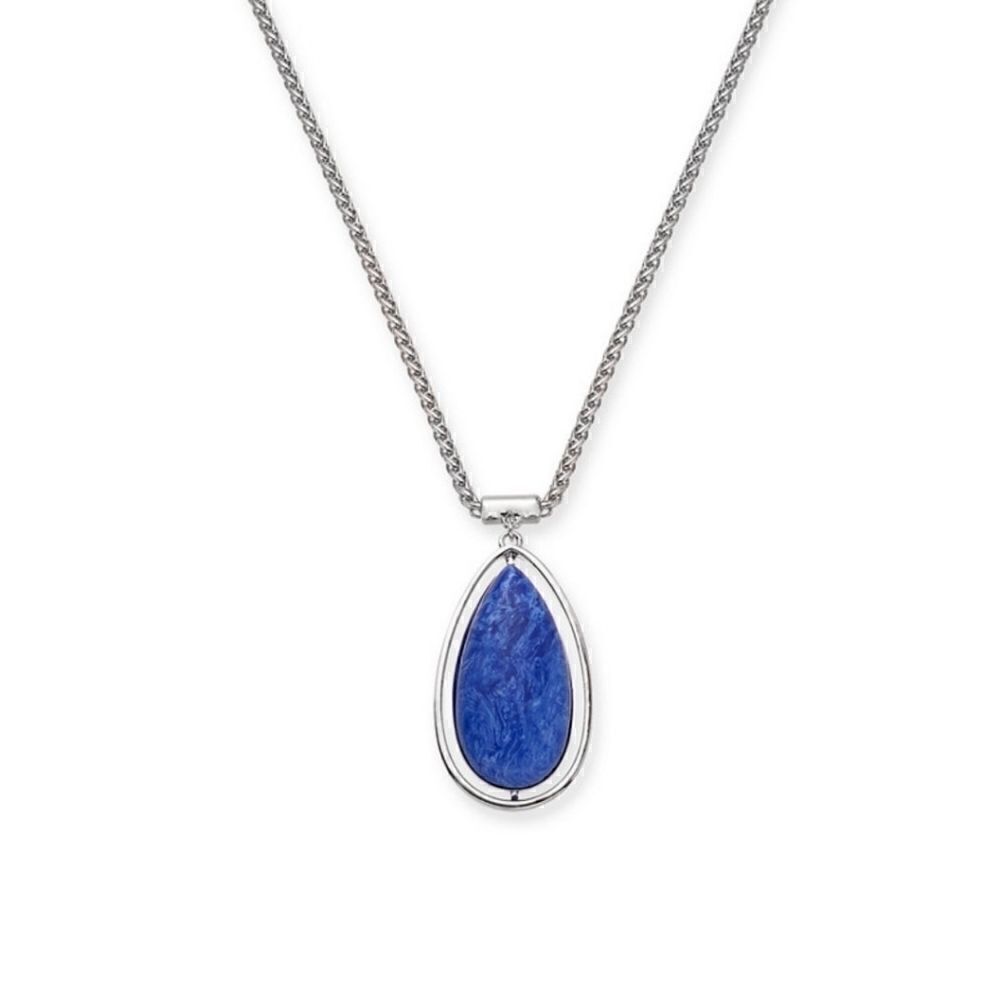 AlfaniSilver-Tone Blue Teardrop Pendant Necklace, 36" + 3" extender